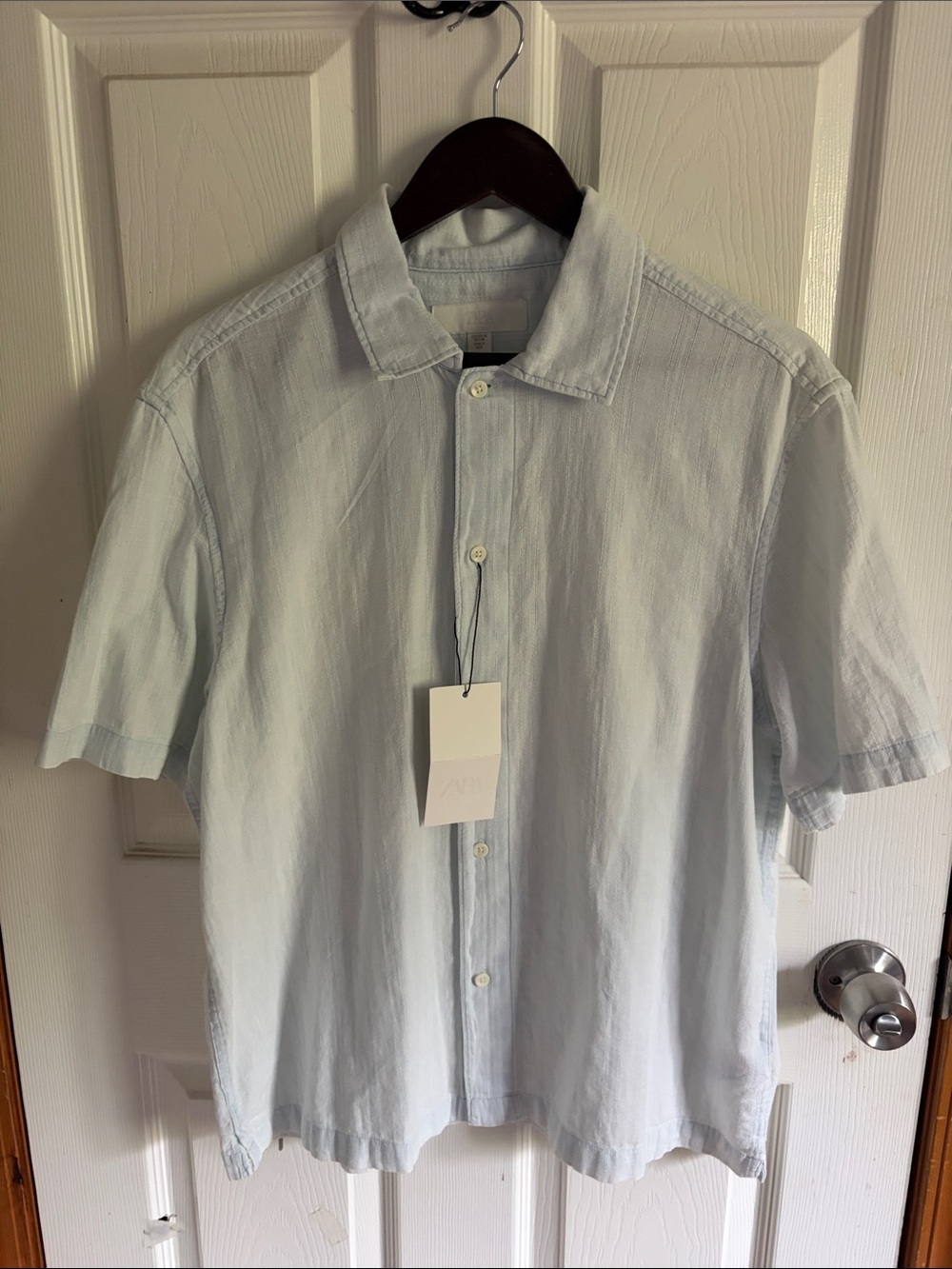 Zara Light Blue Short-Sleeve Button-Down Shirt
